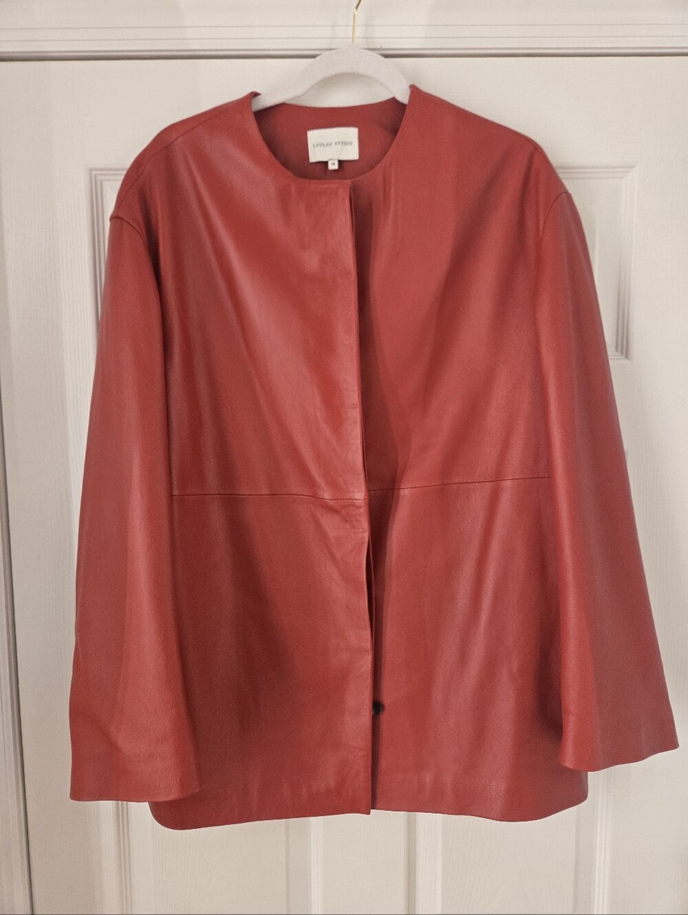 Loulou Studio Red Collarless Leather Jacket
